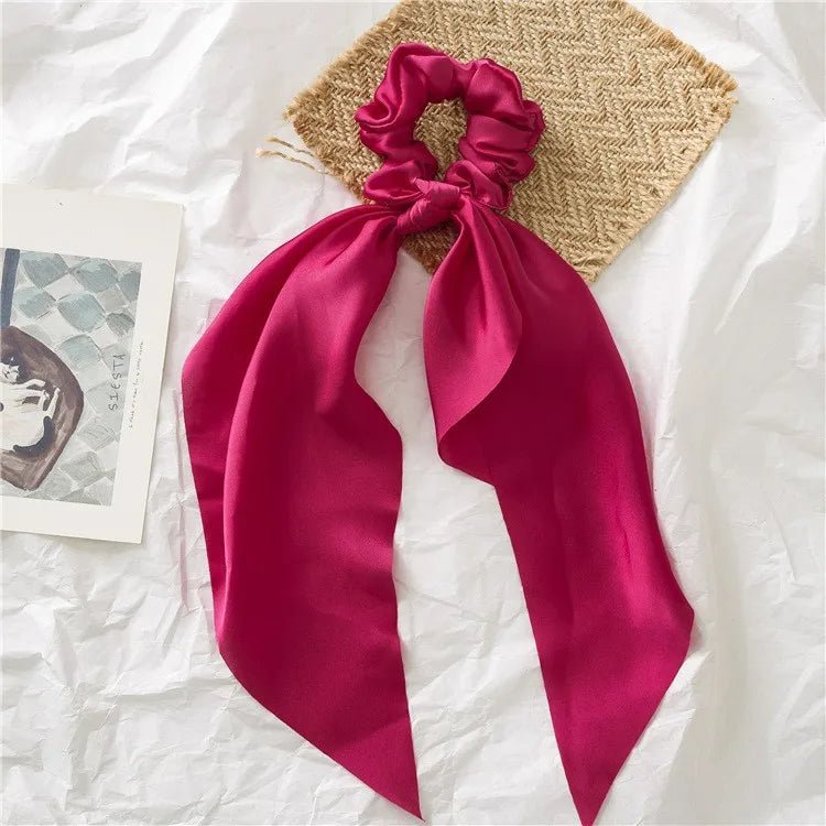 Solid Knotted Satin Long Hair Rope Korean Hair Ties For Women Ponytail Scarf Sweet Elastic Hair Band Girl Headwear Accessories - PratSN