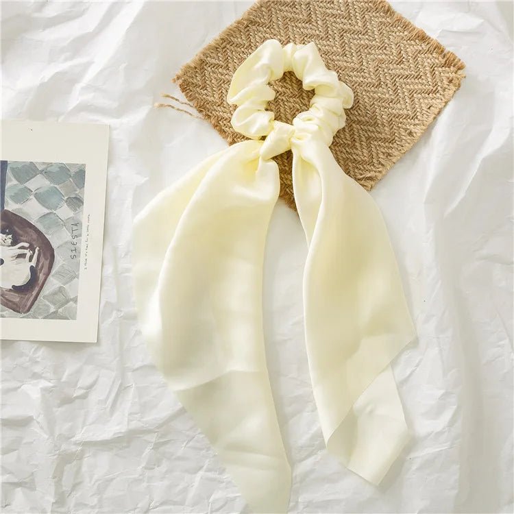 Solid Knotted Satin Long Hair Rope Korean Hair Ties For Women Ponytail Scarf Sweet Elastic Hair Band Girl Headwear Accessories - PratSN
