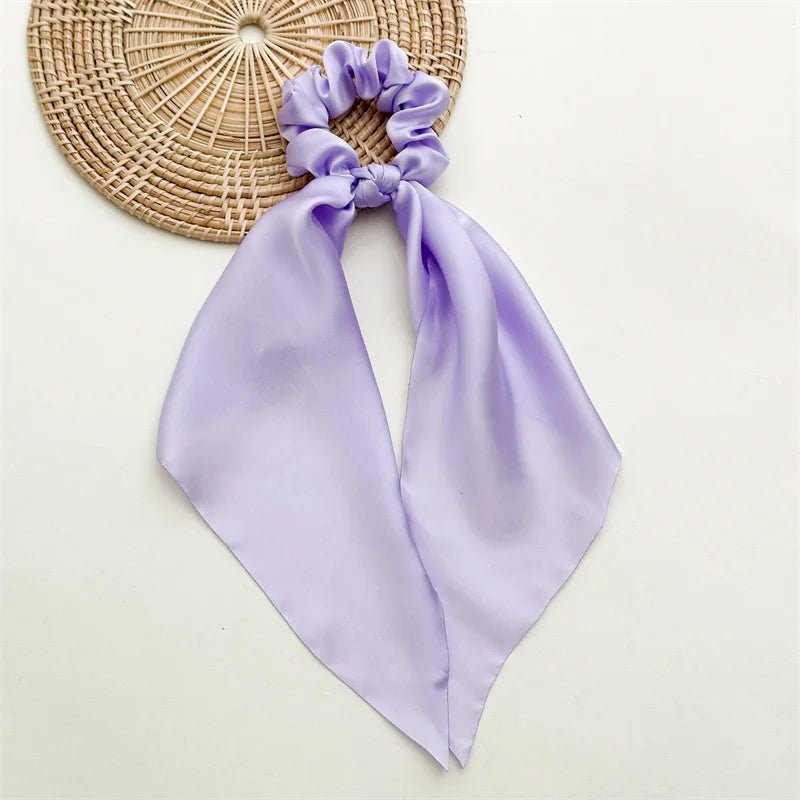 Solid Knotted Satin Long Hair Rope Korean Hair Ties For Women Ponytail Scarf Sweet Elastic Hair Band Girl Headwear Accessories - PratSN