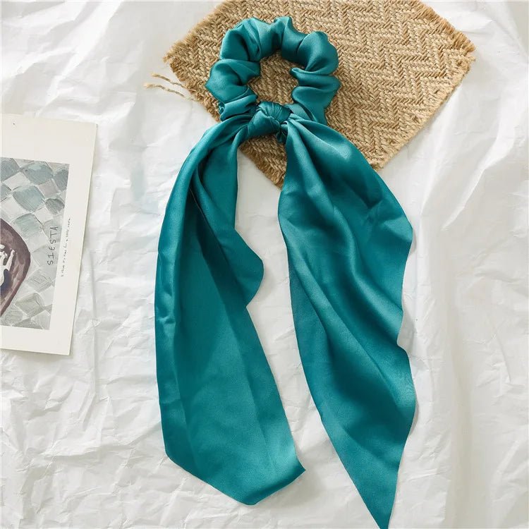 Solid Knotted Satin Long Hair Rope Korean Hair Ties For Women Ponytail Scarf Sweet Elastic Hair Band Girl Headwear Accessories - PratSN