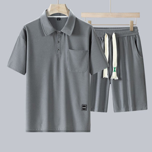 Sports Suit Men's Short - sleeved Thin Lapels T-shirt Shorts Running Leisure Two - piece Set - PratSN