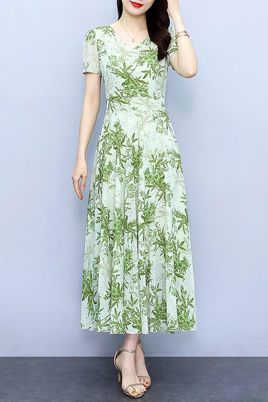 Spring And Autumn Chiffon Floral Dress - PratSN