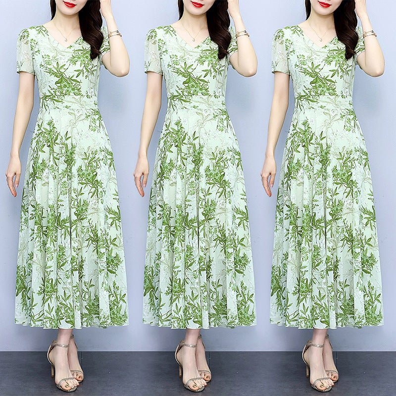 Spring And Autumn Chiffon Floral Dress - PratSN