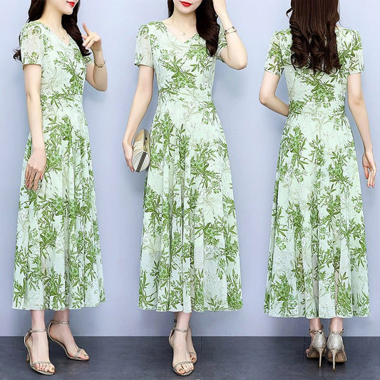 Spring And Autumn Chiffon Floral Dress - PratSN