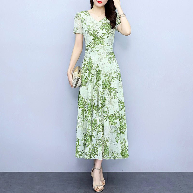 Spring And Autumn Chiffon Floral Dress - PratSN