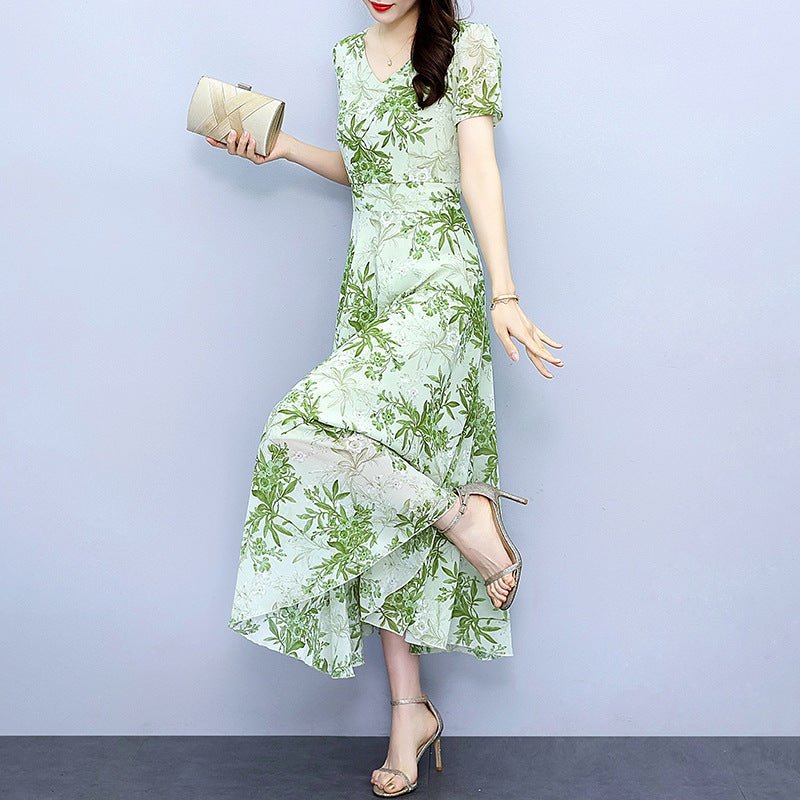 Spring And Autumn Chiffon Floral Dress - PratSN