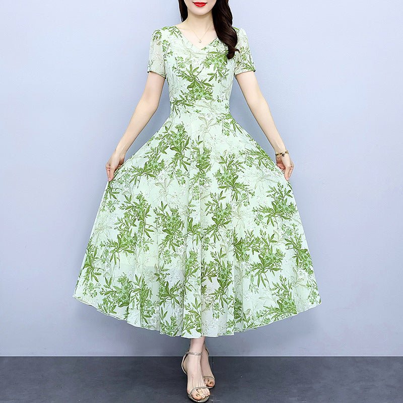 Spring And Autumn Chiffon Floral Dress - PratSN