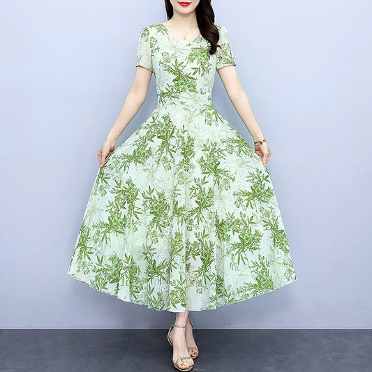 Spring And Autumn Chiffon Floral Dress - PratSN