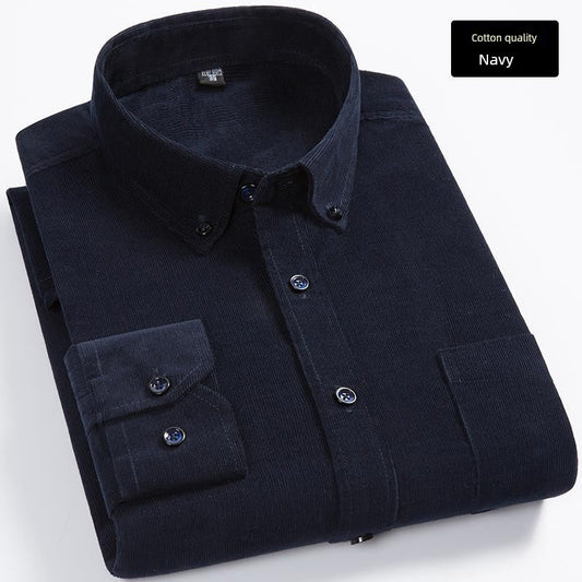 Spring and Autumn Clothing Pure Cotton Corduroy Men's Shirt Long Sleeves Pure Color Casual Loose Corduroy Cotton Shirt plus Size - PratSN