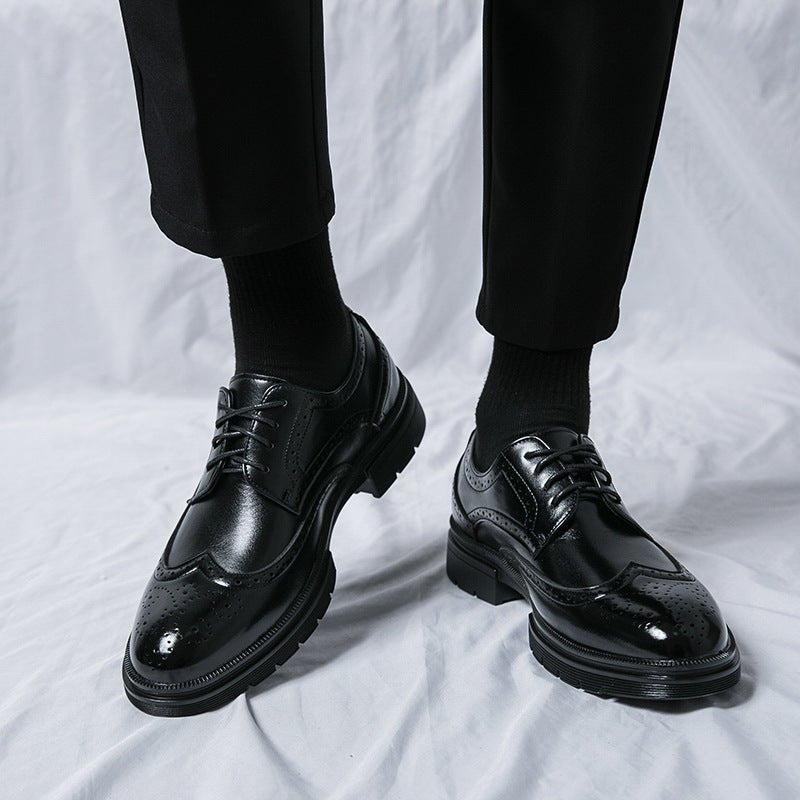 Spring And Autumn Men's Brogue Business Formal Wear Leather Shoes - PratSN
