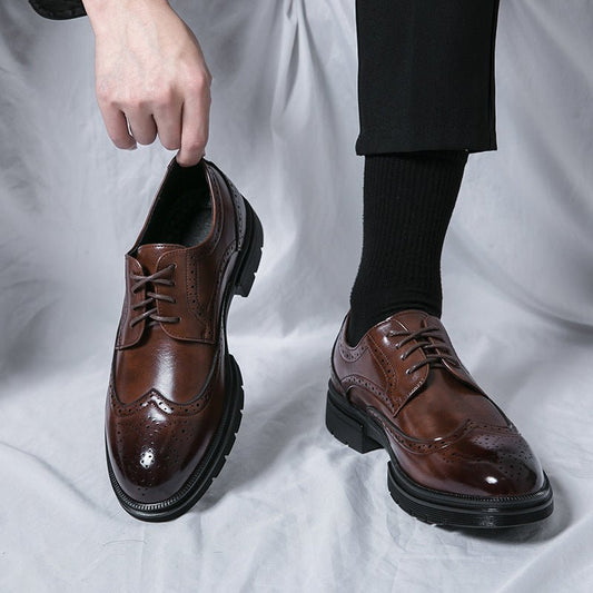 Spring And Autumn Men's Brogue Business Formal Wear Leather Shoes - PratSN
