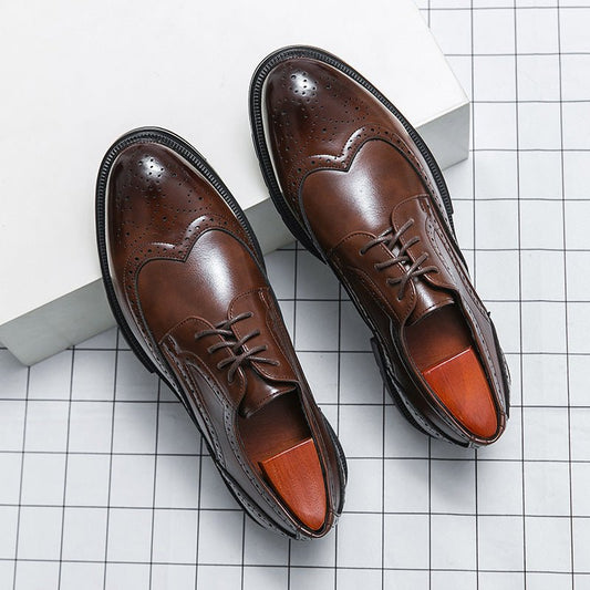 Spring And Autumn Men's Brogue Business Formal Wear Leather Shoes - PratSN