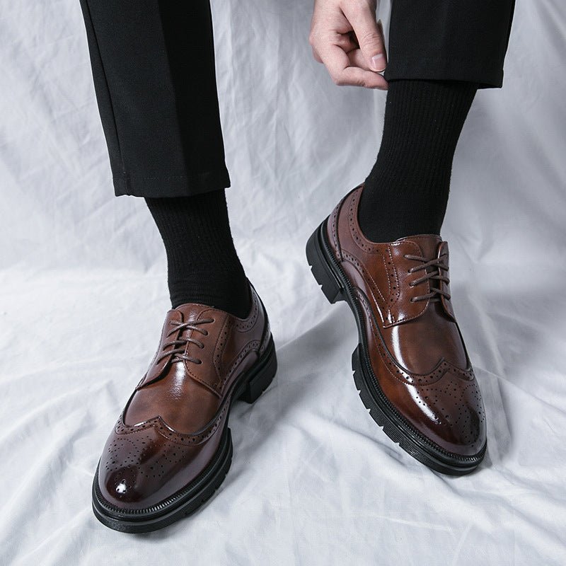 Spring And Autumn Men's Brogue Business Formal Wear Leather Shoes - PratSN