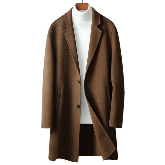 Spring and Autumn Men's Coat Handmade Double - faced Woolen Solid Color Casual Medium - length Woolen Coat Jacket - PratSN