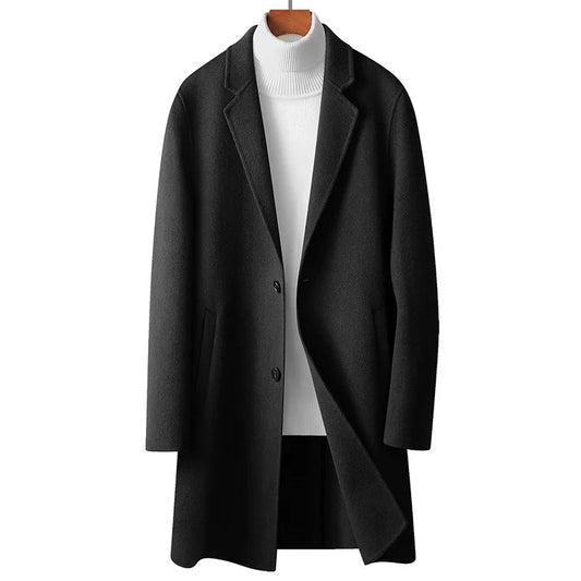 Spring and Autumn Men's Coat Handmade Double - faced Woolen Solid Color Casual Medium - length Woolen Coat Jacket - PratSN