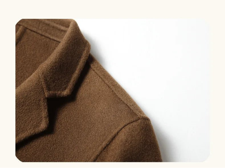 Spring and Autumn Men's Coat Handmade Double - faced Woolen Solid Color Casual Medium - length Woolen Coat Jacket - PratSN