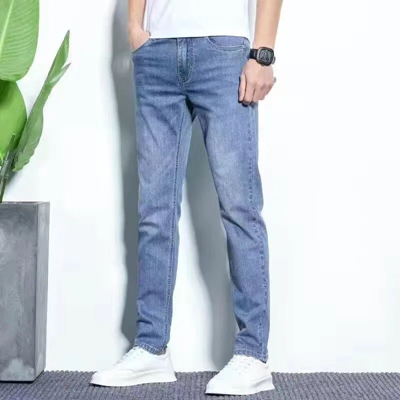 Spring and autumn new men's jeans, stretch pants, fashionable slim - fitting skinny pants, and men's mid - waist casual pants - PratSN