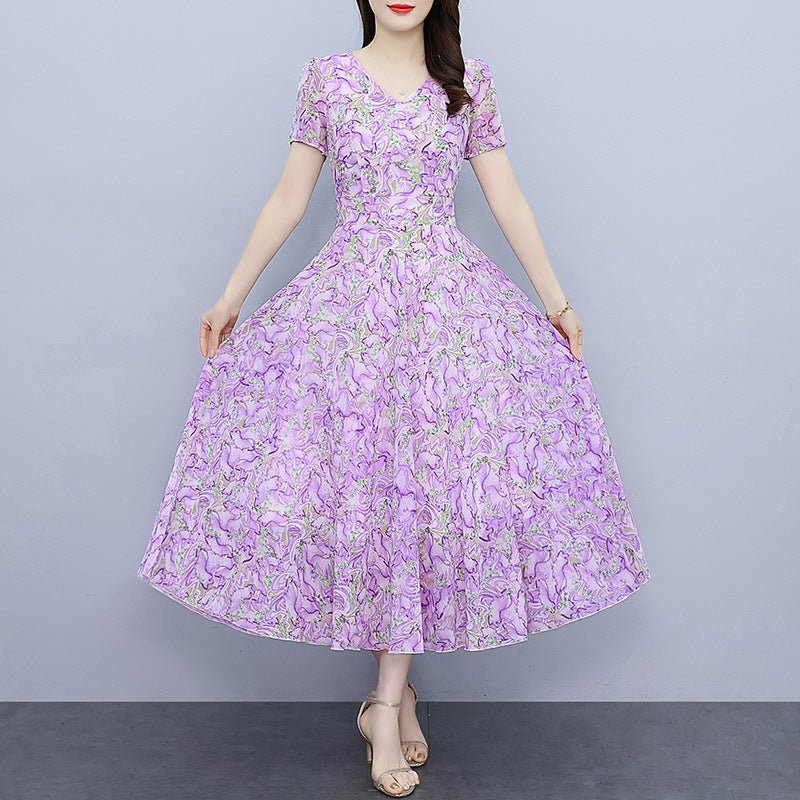 Spring And Summer Chiffon Floral Dress - PratSN