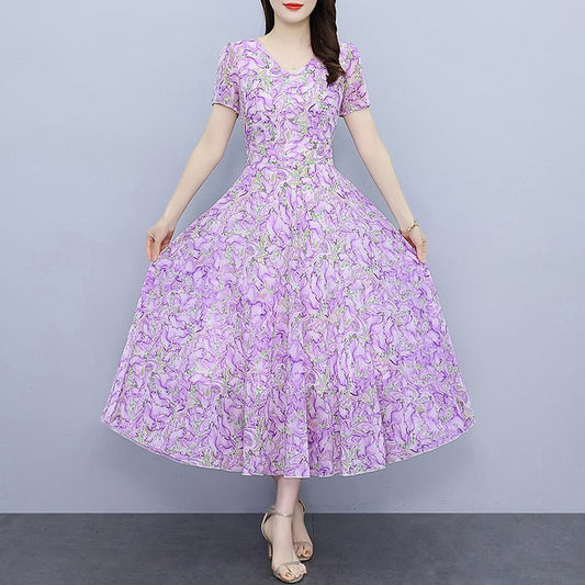 Spring And Summer Chiffon Floral Dress - PratSN