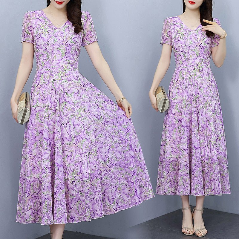 Spring And Summer Chiffon Floral Dress - PratSN