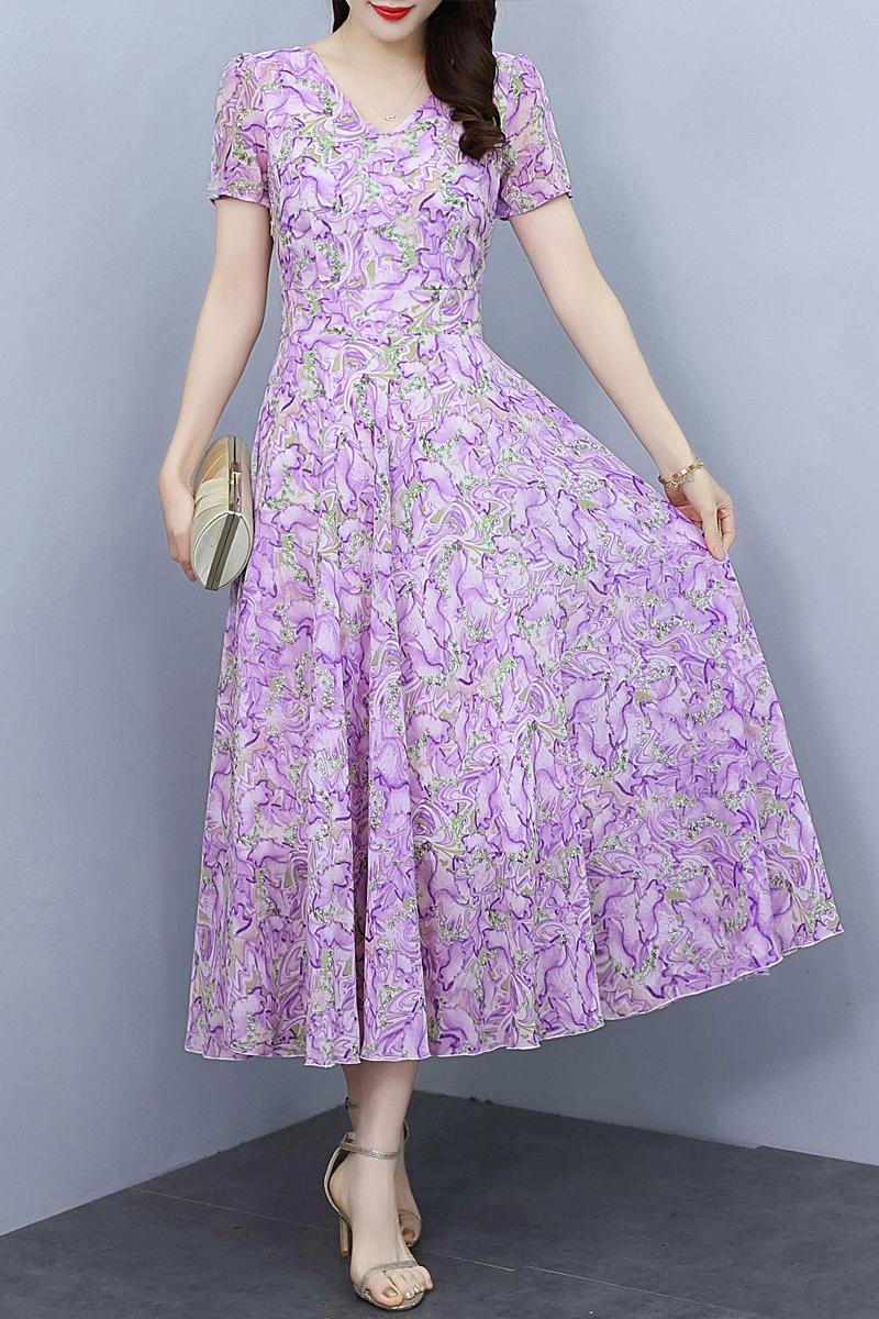 Spring And Summer Chiffon Floral Dress - PratSN