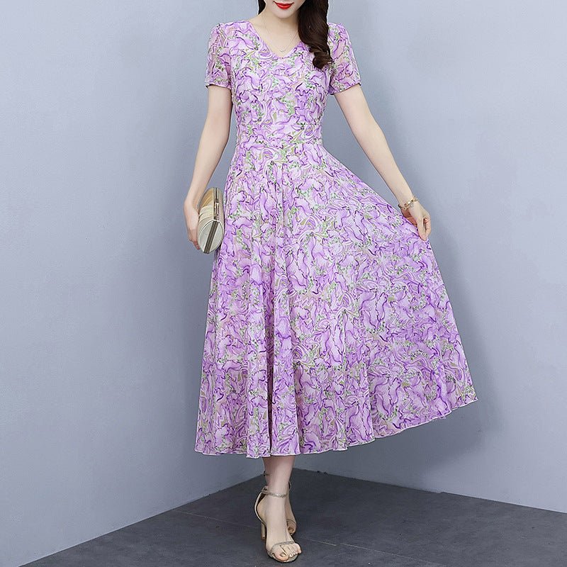 Spring And Summer Chiffon Floral Dress - PratSN