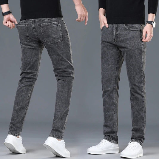 Spring and Summer New Men's Jeans Simplified Korean Edition Slim Fit Straight Leg Versatile Shaped Mid Waist Elastic Men's Jeans - PratSN