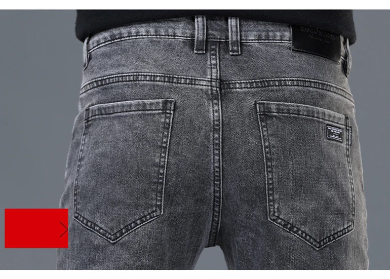Spring and Summer New Men's Jeans Simplified Korean Edition Slim Fit Straight Leg Versatile Shaped Mid Waist Elastic Men's Jeans - PratSN