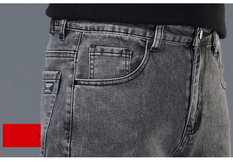 Spring and Summer New Men's Jeans Simplified Korean Edition Slim Fit Straight Leg Versatile Shaped Mid Waist Elastic Men's Jeans - PratSN