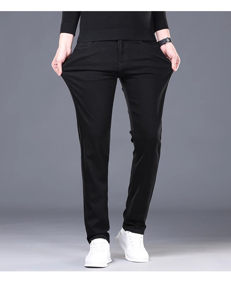 Spring and Summer New Men's Jeans Simplified Korean Edition Slim Fit Straight Leg Versatile Shaped Mid Waist Elastic Men's Jeans - PratSN