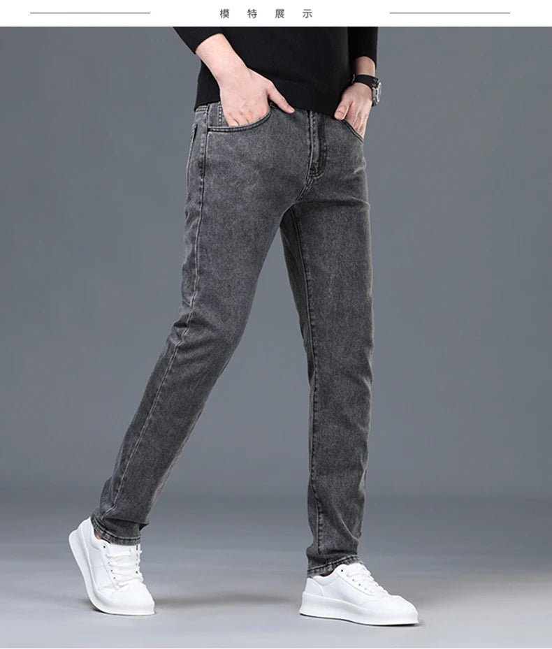 Spring and Summer New Men's Jeans Simplified Korean Edition Slim Fit Straight Leg Versatile Shaped Mid Waist Elastic Men's Jeans - PratSN