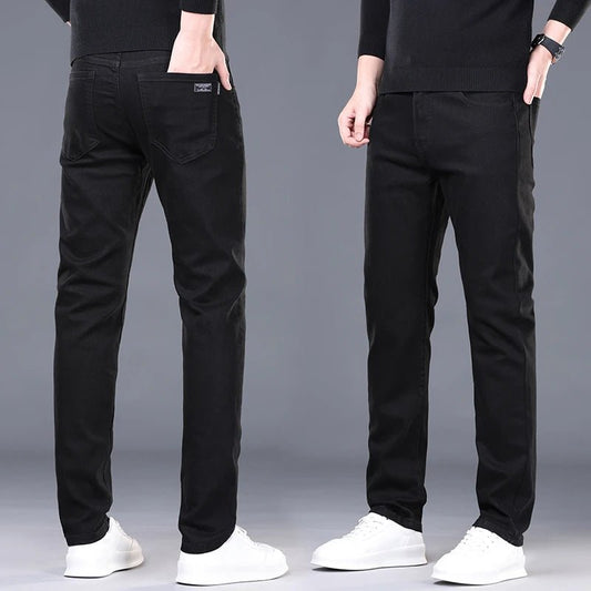 Spring and Summer New Men's Jeans Simplified Korean Edition Slim Fit Straight Leg Versatile Shaped Mid Waist Elastic Men's Jeans - PratSN