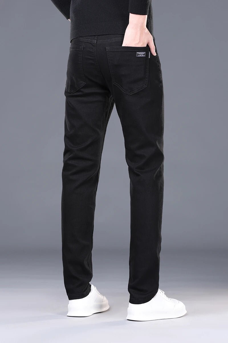 Spring and Summer New Men's Jeans Simplified Korean Edition Slim Fit Straight Leg Versatile Shaped Mid Waist Elastic Men's Jeans - PratSN