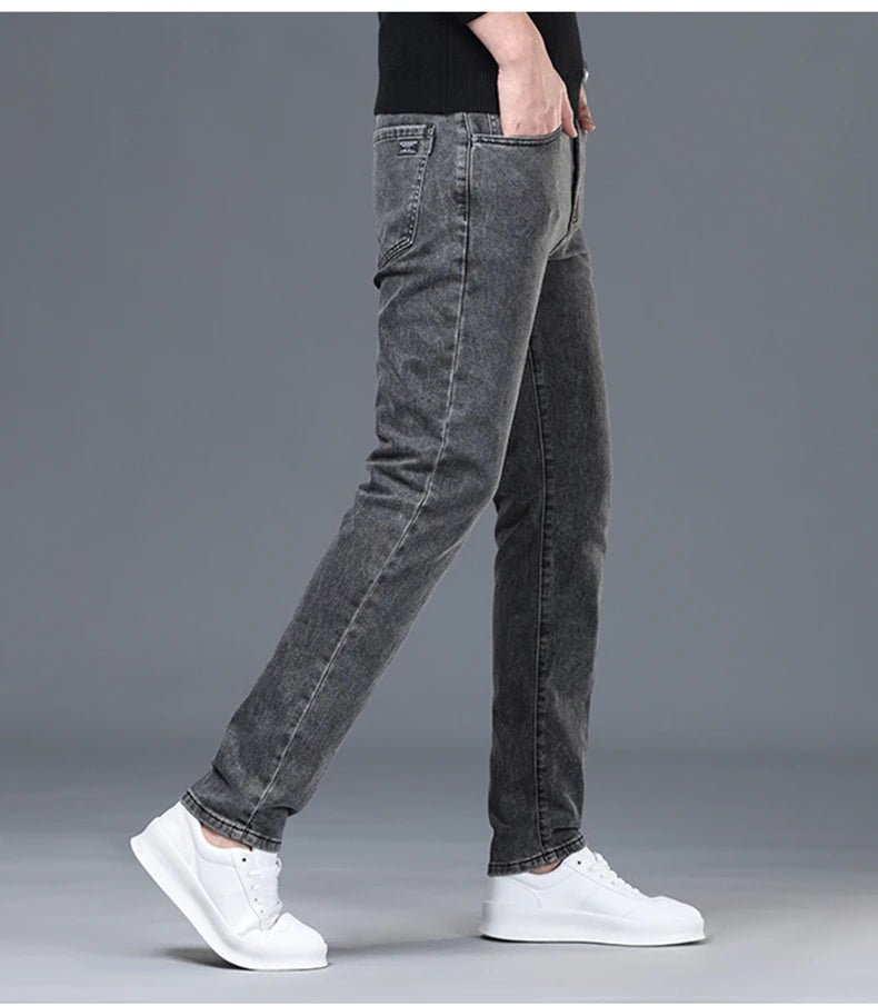 Spring and Summer New Men's Jeans Simplified Korean Edition Slim Fit Straight Leg Versatile Shaped Mid Waist Elastic Men's Jeans - PratSN