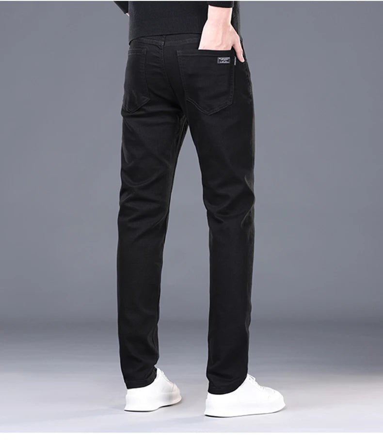 Spring and Summer New Men's Jeans Simplified Korean Edition Slim Fit Straight Leg Versatile Shaped Mid Waist Elastic Men's Jeans - PratSN
