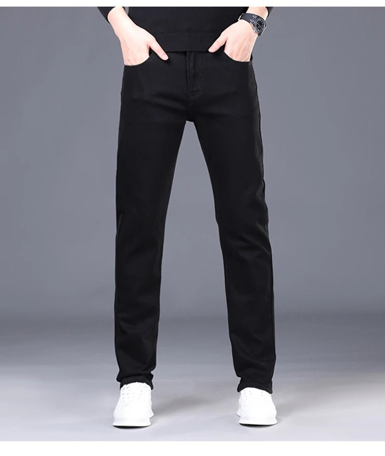 Spring and Summer New Men's Jeans Simplified Korean Edition Slim Fit Straight Leg Versatile Shaped Mid Waist Elastic Men's Jeans - PratSN