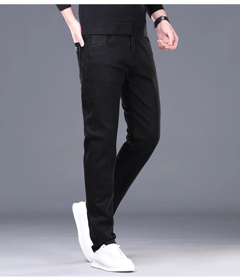 Spring and Summer New Men's Jeans Simplified Korean Edition Slim Fit Straight Leg Versatile Shaped Mid Waist Elastic Men's Jeans - PratSN