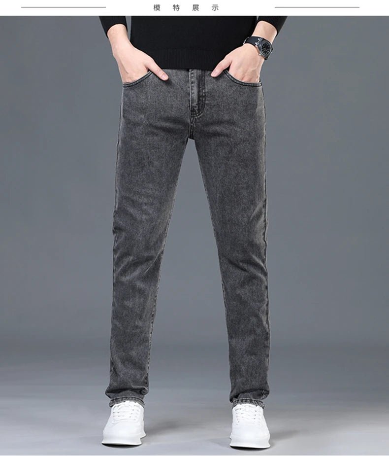 Spring and Summer New Men's Jeans Simplified Korean Edition Slim Fit Straight Leg Versatile Shaped Mid Waist Elastic Men's Jeans - PratSN
