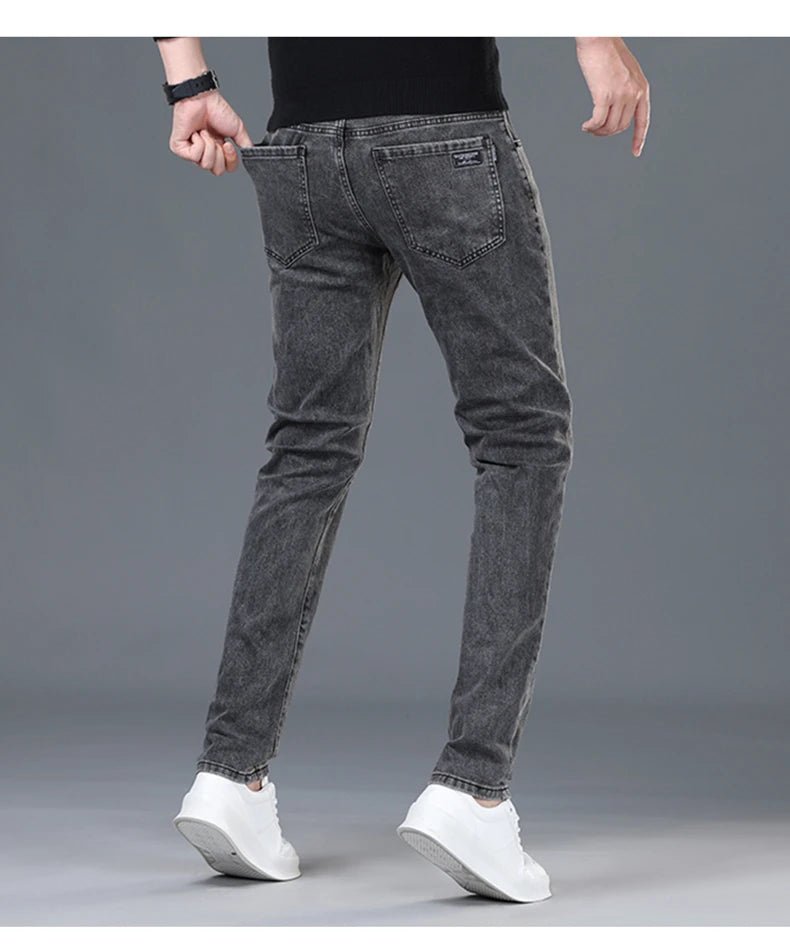 Spring and Summer New Men's Jeans Simplified Korean Edition Slim Fit Straight Leg Versatile Shaped Mid Waist Elastic Men's Jeans - PratSN