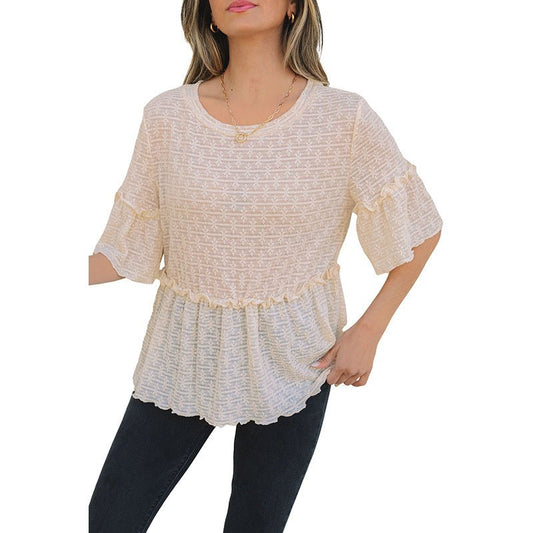 Spring And Summer New Solid Color Pullover Round Neck Short Sleeve Chiffon Shirt - PratSN