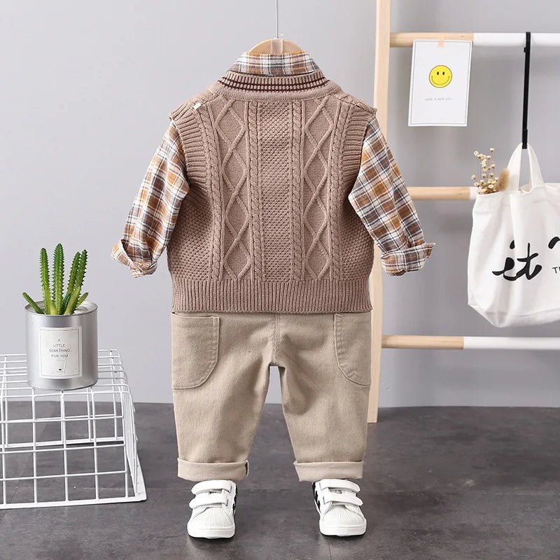 Spring Autumn Baby Boys Clothes Suit Children Casual Plaid Shirt Vest Pants 3Pcs/Sets Toddler Cotton Costume Kids Tracksuits - PratSN