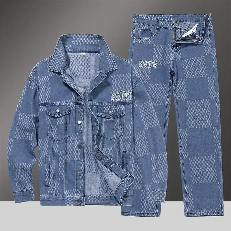 Spring Autumn Denim Clothing Set For Men Stylish Jacket Jeans 2 - piece Set Working Class Style Bold Fashion Statement - PratSN