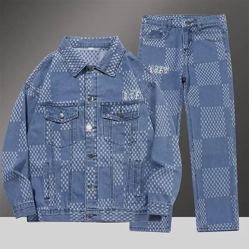 Spring Autumn Denim Clothing Set For Men Stylish Jacket Jeans 2 - piece Set Working Class Style Bold Fashion Statement - PratSN