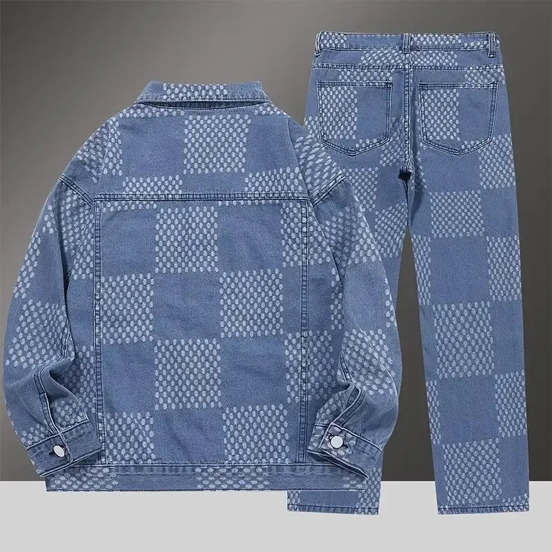Spring Autumn Denim Clothing Set For Men Stylish Jacket Jeans 2 - piece Set Working Class Style Bold Fashion Statement - PratSN