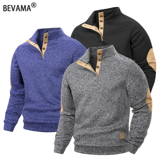 Spring Autumn Men's Casual Pullover Button Down Stand Collar Henley Polo Coats Long Sleeve Stand Collar Sweatshirts for Sport - PratSN