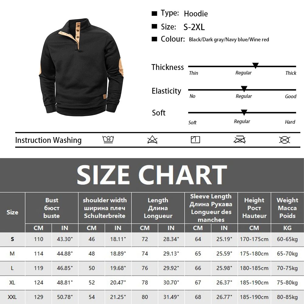 Spring Autumn Men's Casual Pullover Button Down Stand Collar Henley Polo Coats Long Sleeve Stand Collar Sweatshirts for Sport - PratSN