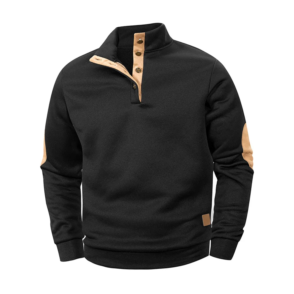 Spring Autumn Men's Casual Pullover Button Down Stand Collar Henley Polo Coats Long Sleeve Stand Collar Sweatshirts for Sport - PratSN