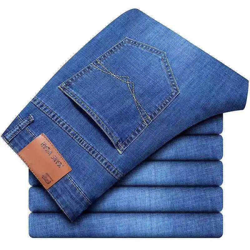 Spring Autumn New Men's Pure Black Slim Jeans Elastic Straight Pants Business Fashion Leisure Korean Vintage Denim Pants Male - PratSN