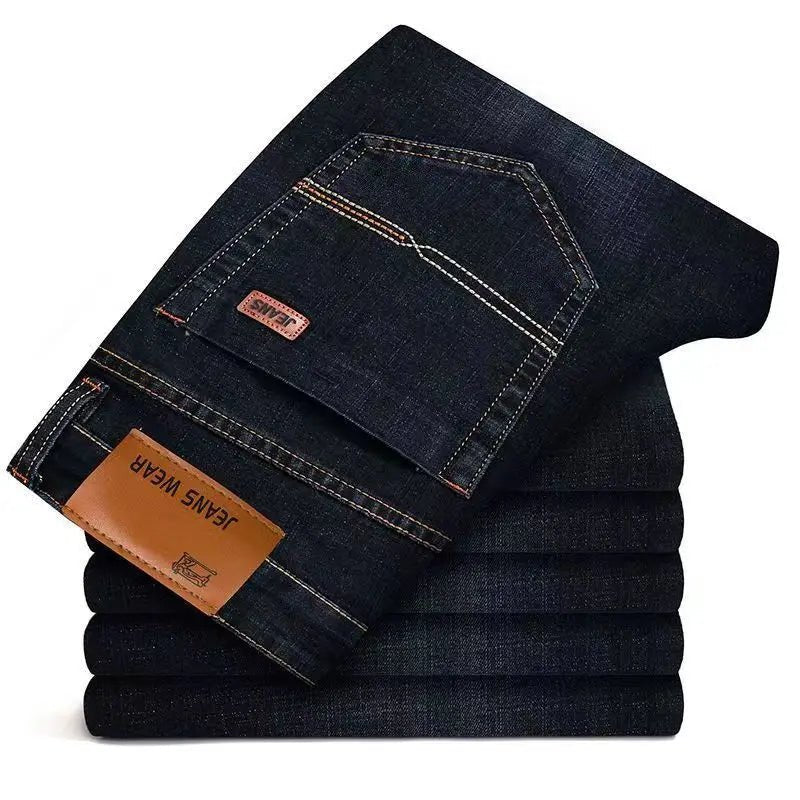 Spring Autumn New Men's Pure Black Slim Jeans Elastic Straight Pants Business Fashion Leisure Korean Vintage Denim Pants Male - PratSN