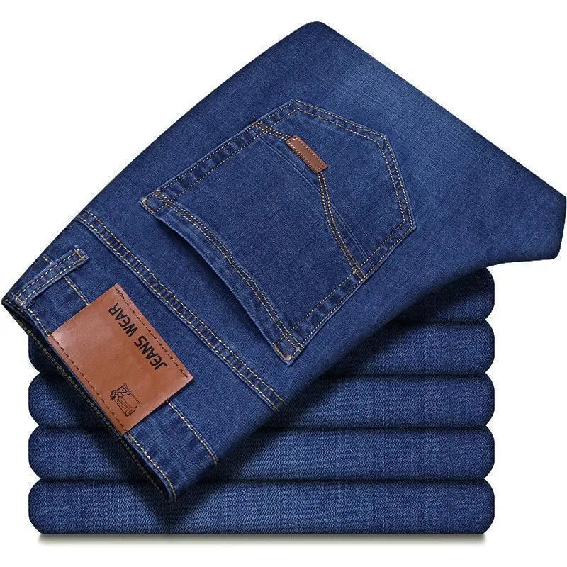Spring Autumn New Men's Pure Black Slim Jeans Elastic Straight Pants Business Fashion Leisure Korean Vintage Denim Pants Male - PratSN